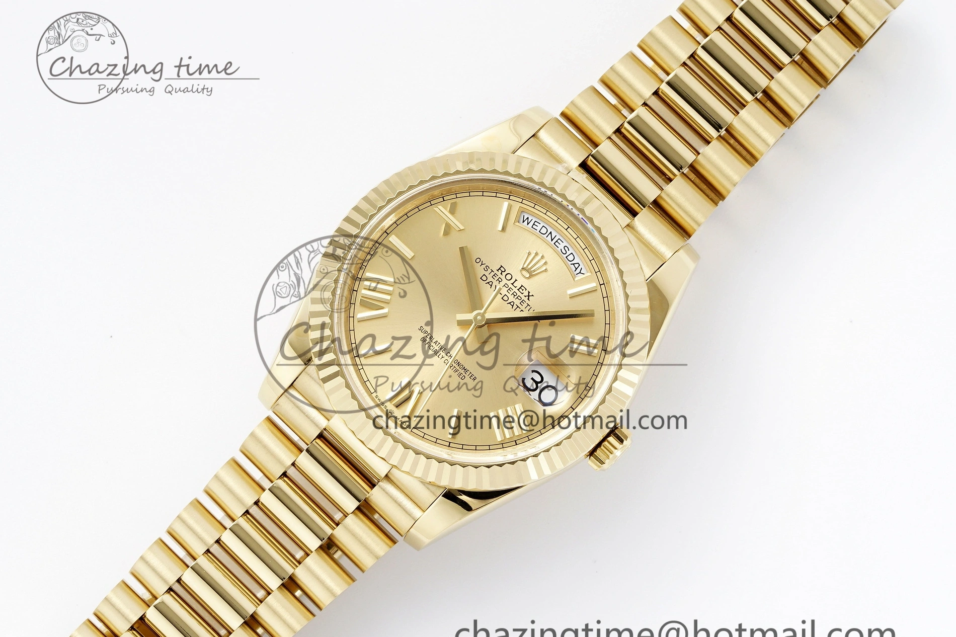 MiroTime 0505 Comfortable DayDate 40 YG JDF Gain Weight 904L Steel YG Dial Roman Markers on President Bracelet A2836 V 1821